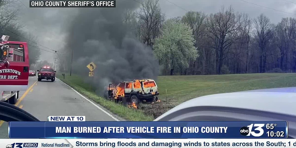 Driver rushed to hospital after car catches on fire in Ohio County [Video]