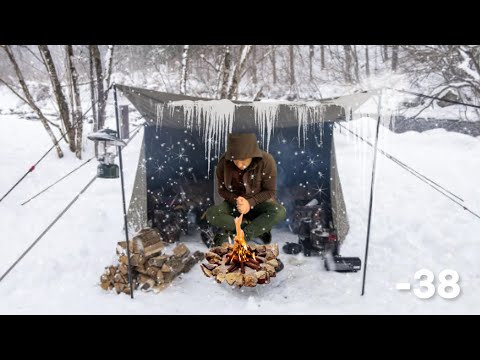 Extreme winter snow storm -36° Solo Camping 4 Days | Snowstorm & HOT TENT Snowfall ❄️ [Video]