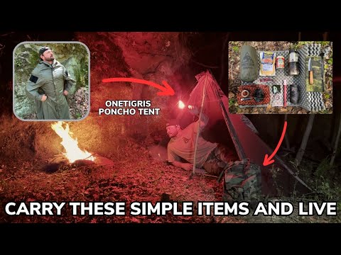 Solo Emergency Overnight Using an Ultralight Kit and Poncho Tent in the Woods [Video]