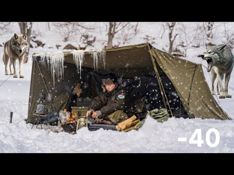Extreme Winter -46° Solo Camping 7 Days Solo Hot Tent Winter Camping in Snow Storm, ASMR [Video]