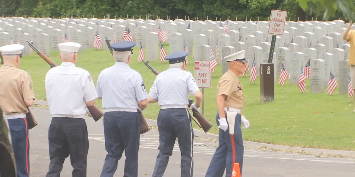 A memorial ceremony was held Monday at the Massachusetts Veterans Memorial Cemetery in Agawam, despite the wet weather. [Video]