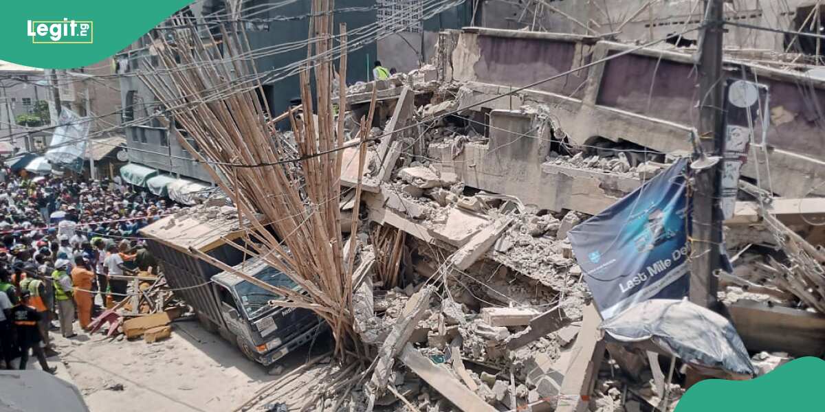 BREAKING: Tragedy as Many People Trapped at New Lagos Building Collapse, Video Emerges