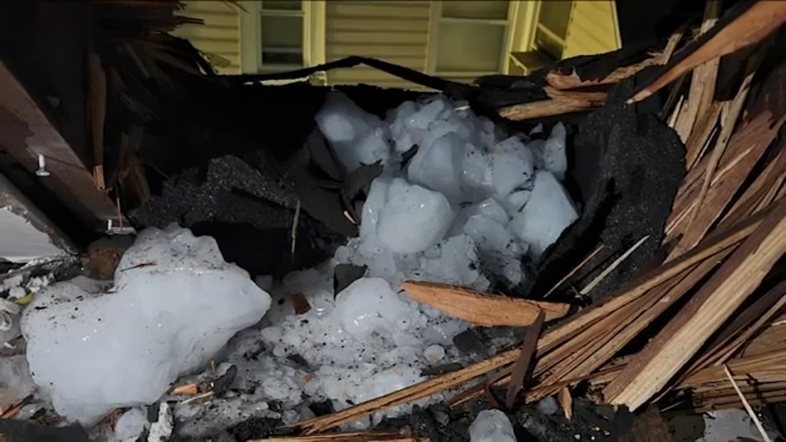 Paterson homeowners stunned after large chunk of ice falls from the sky, crashes through their roof in NJ [Video]