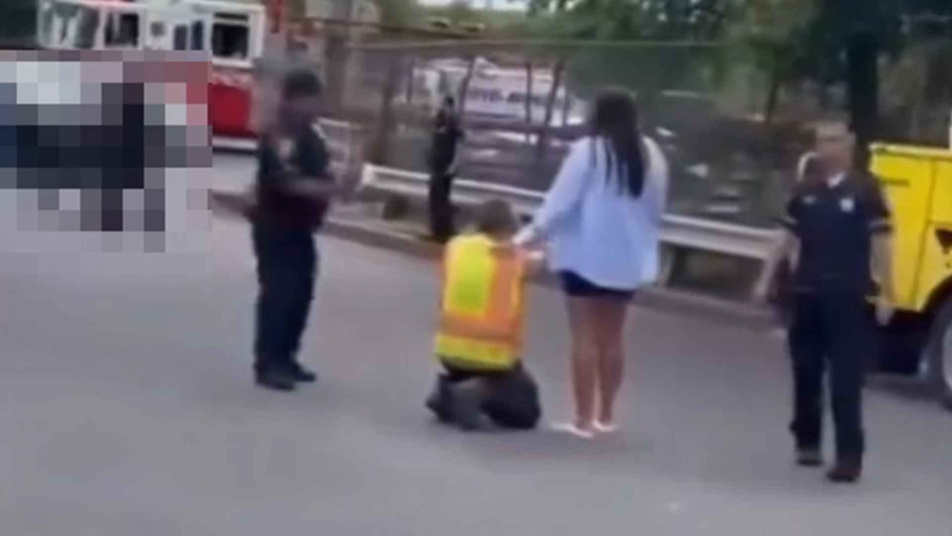 Sickening video shows moments after elderly pedestrian is decapitated by truck as traumatized driver falls to his knees