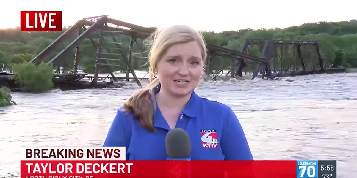 Train bridge in North Sioux City partially collapsed from rising water [Video]