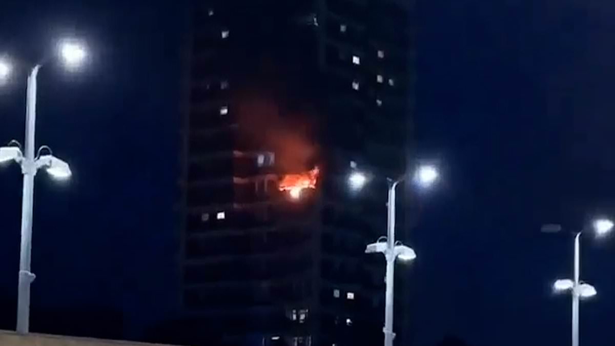 Moment fire rips through flat in Woolwich high rise causing huge emergency response and 10 engines to rush to the scene [Video]