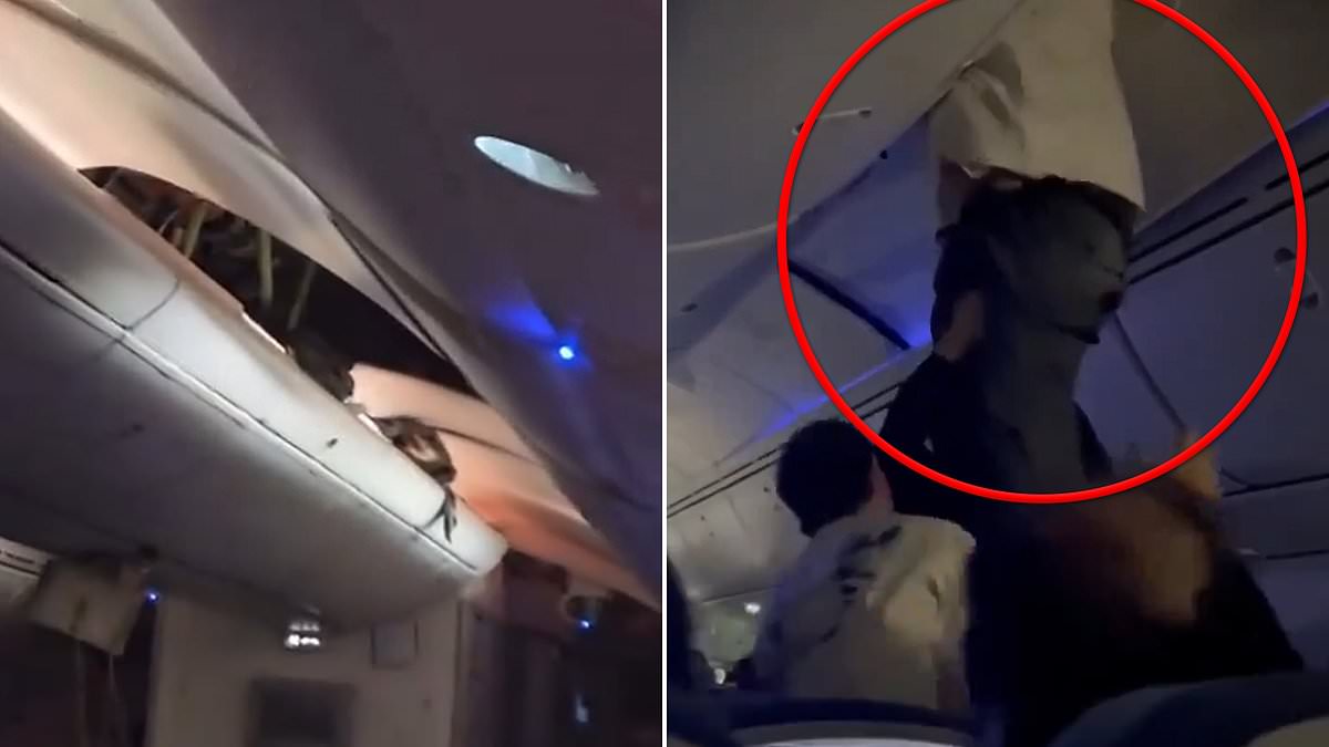 Dramatic moment passenger is removed from overhead bin after turbulence injured 30 and forced plane to make landing during transatlantic flight [Video]