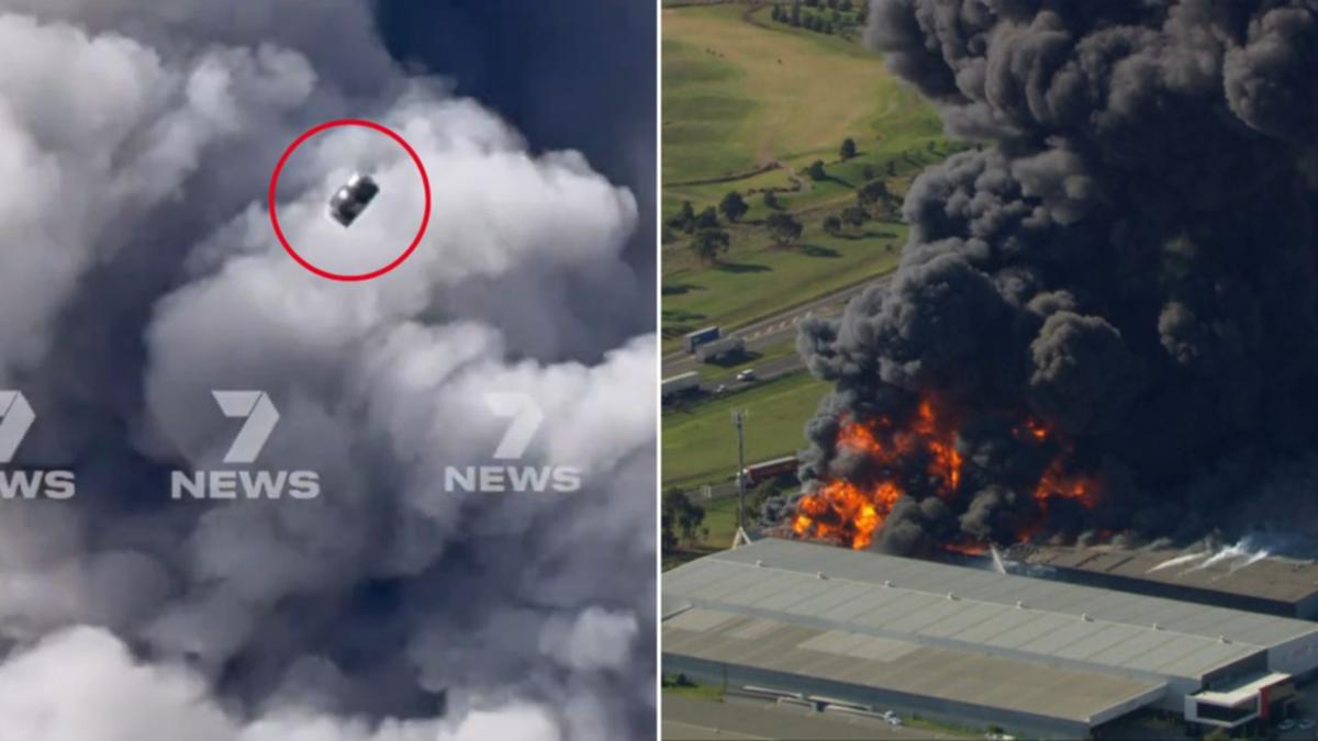Moment drum launched into the air during Melbourne factory chemical explosion caught on camera [Video]