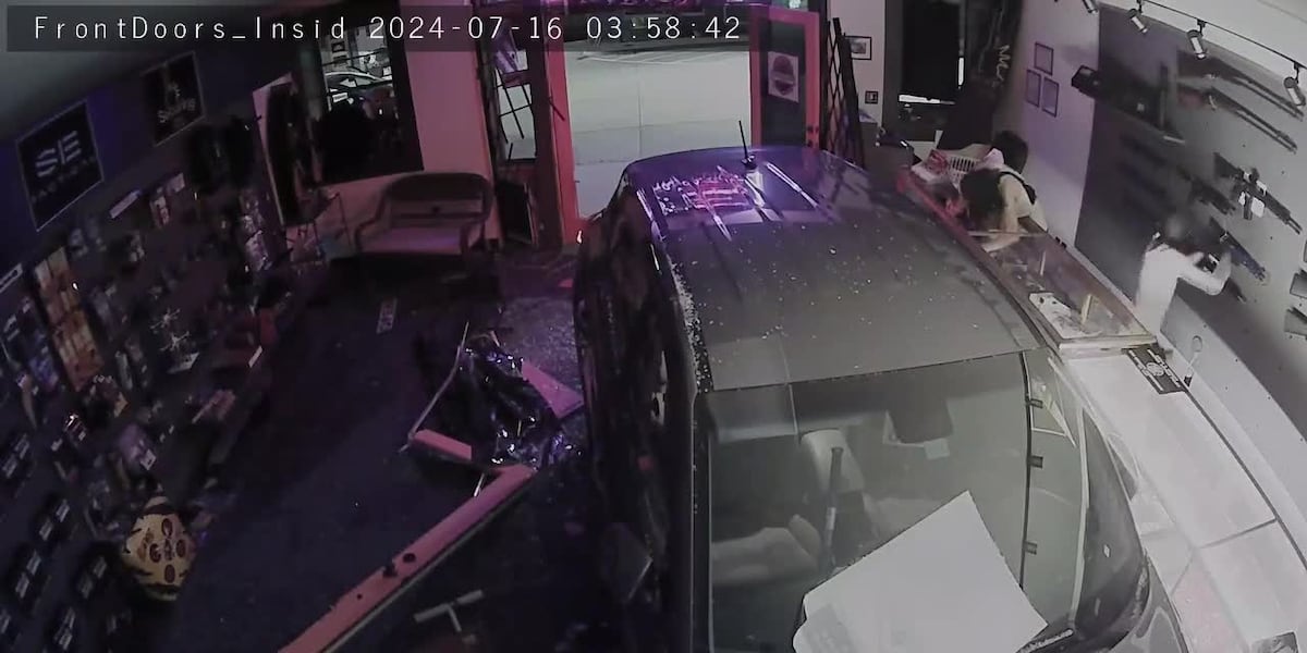 Thieves crash stolen car into gun store, steal thousands of dollars worth of firearms [Video]